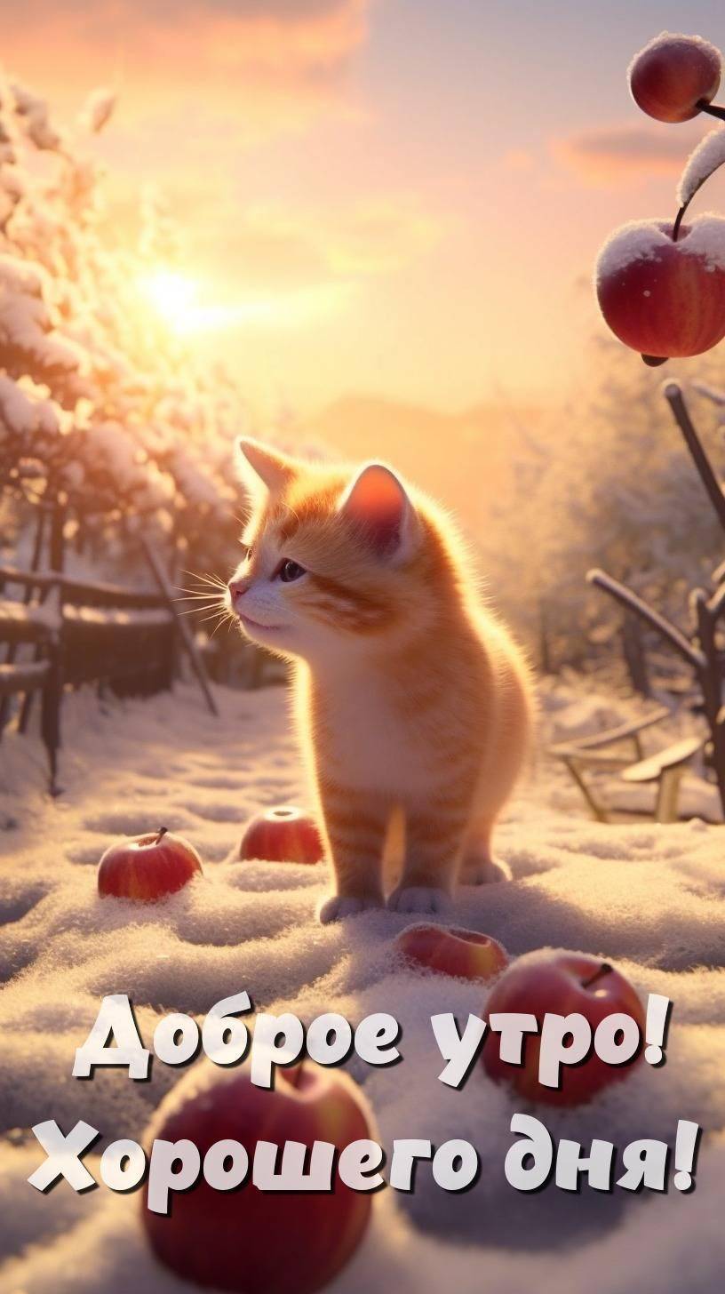 alt,Рыжий котенок среди заснеженных ветвей