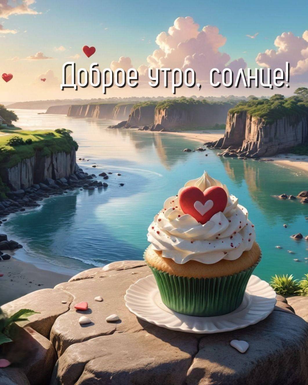 Аппетитный капкейк с белым кремом и сердечком