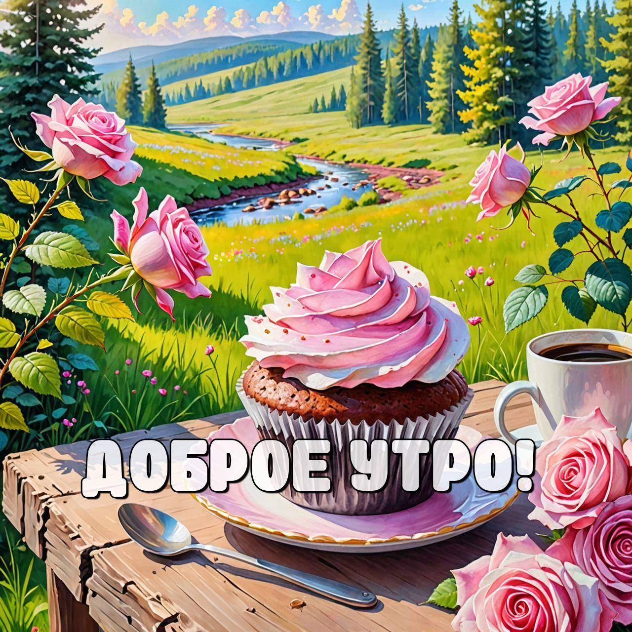 Аппетитный кекс на тарелке с розовым кремом.