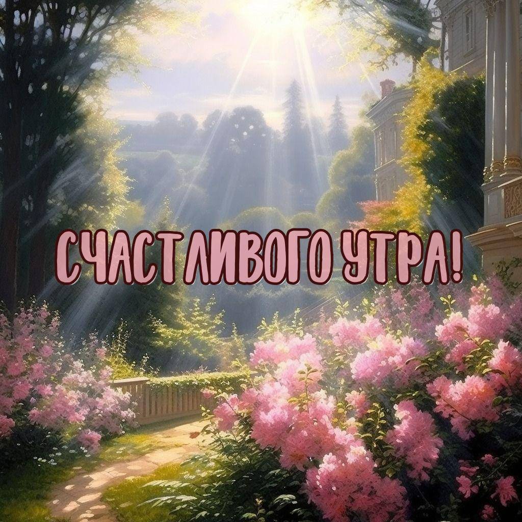 Атрибут alt,Красивый сад с розовыми цветами, светом и деревьями