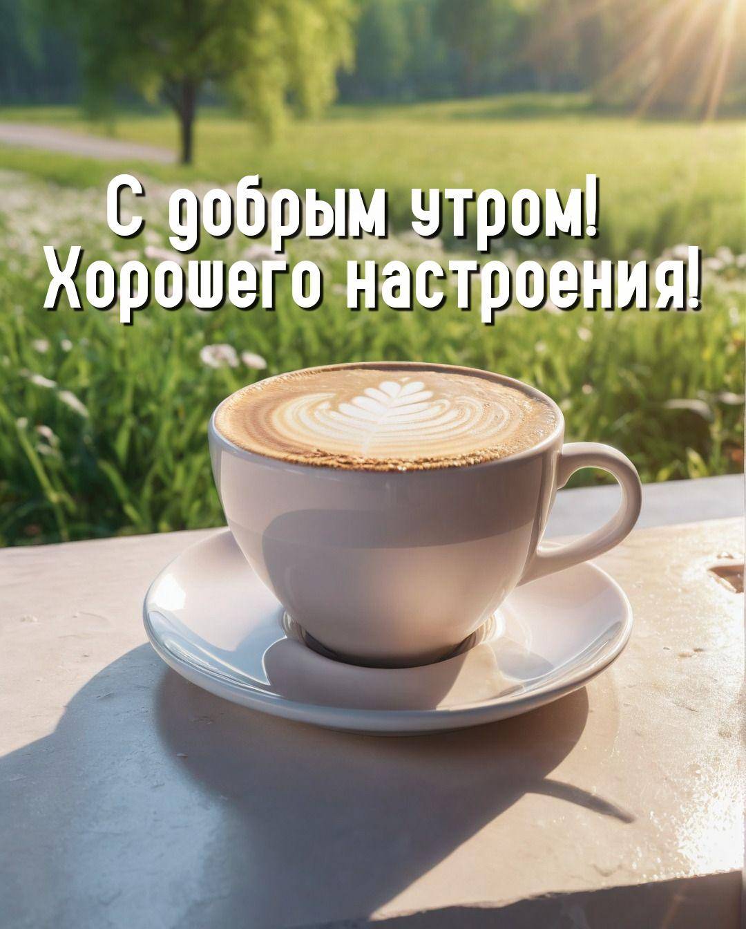 Белая чашка кофе с латте-арт на открытом воздухе