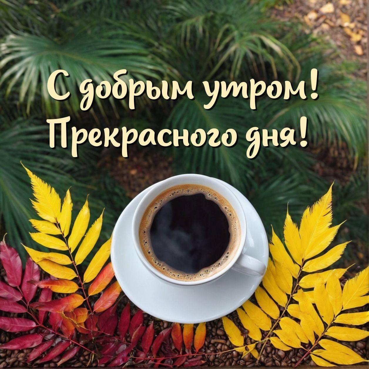 Белая чашка с черным кофе и осенними листьями