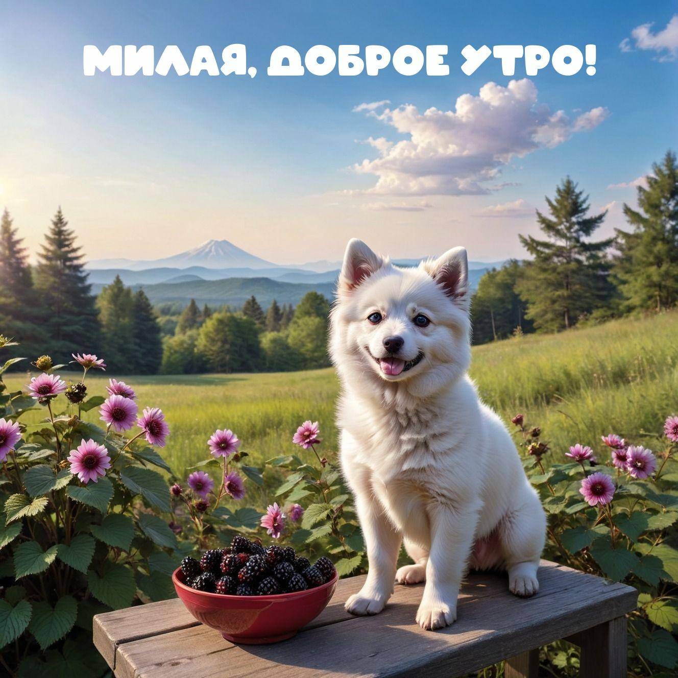 Белая собака с голубыми глазами на столе