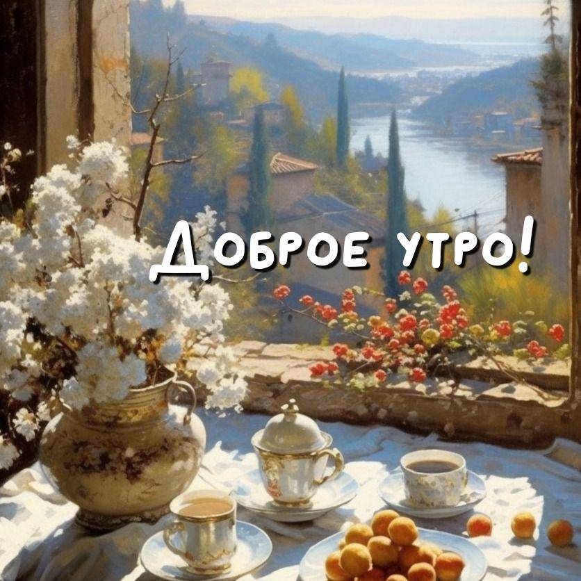 Чайный набор и вид из окна