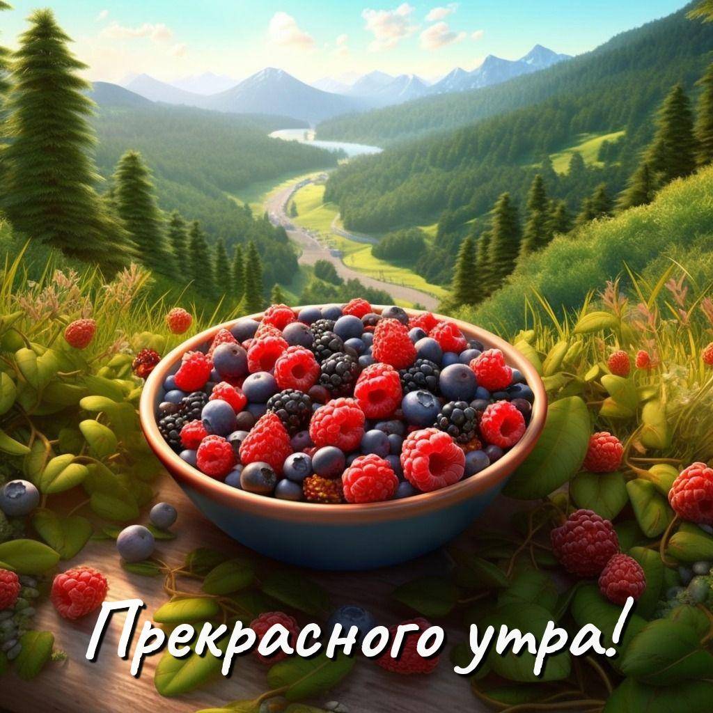 Чаша с ягодами на деревянной поверхности в природе
