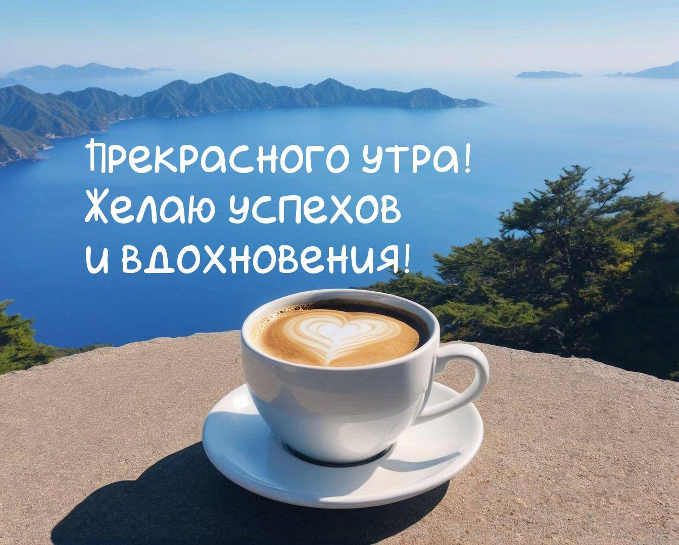 Чашка кофе с латте-артом на фоне океана