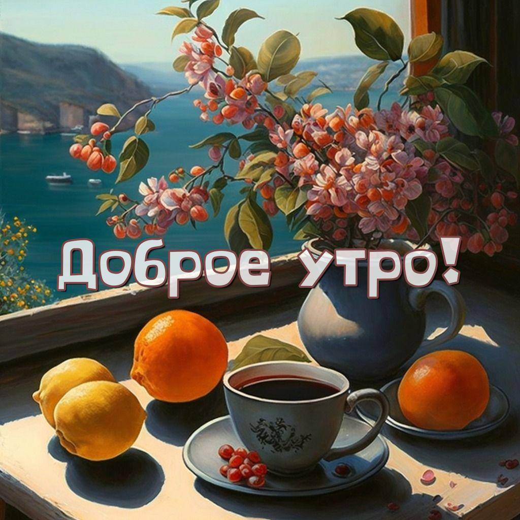 Чашка с чаем, ягоды, лимоны, апельсин. Натюрморт.