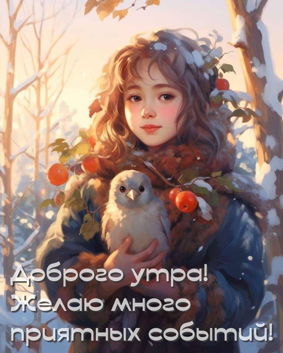 Человек с совой на фоне зимнего пейзажа