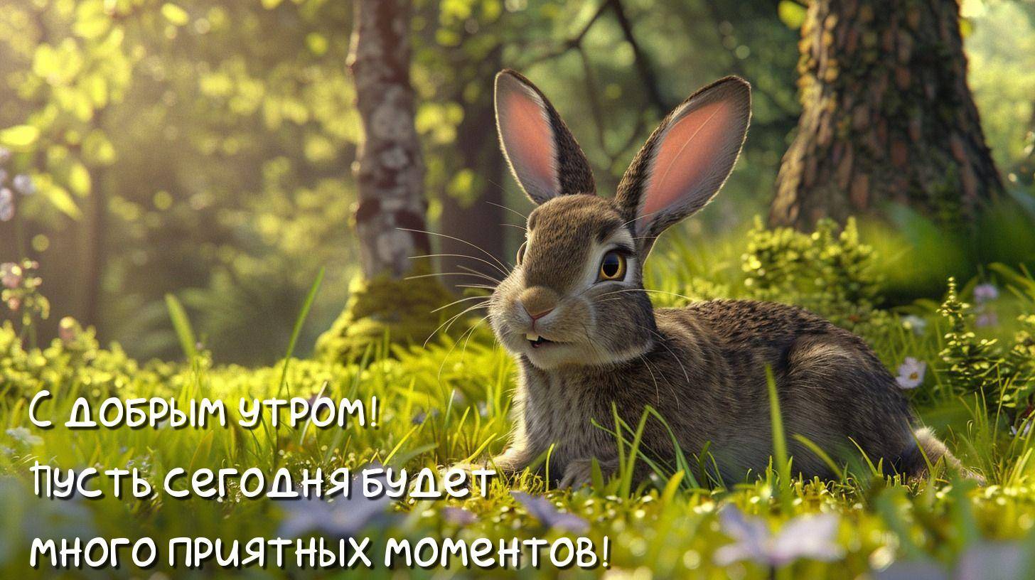 Дружелюбный кролик на траве в лесу