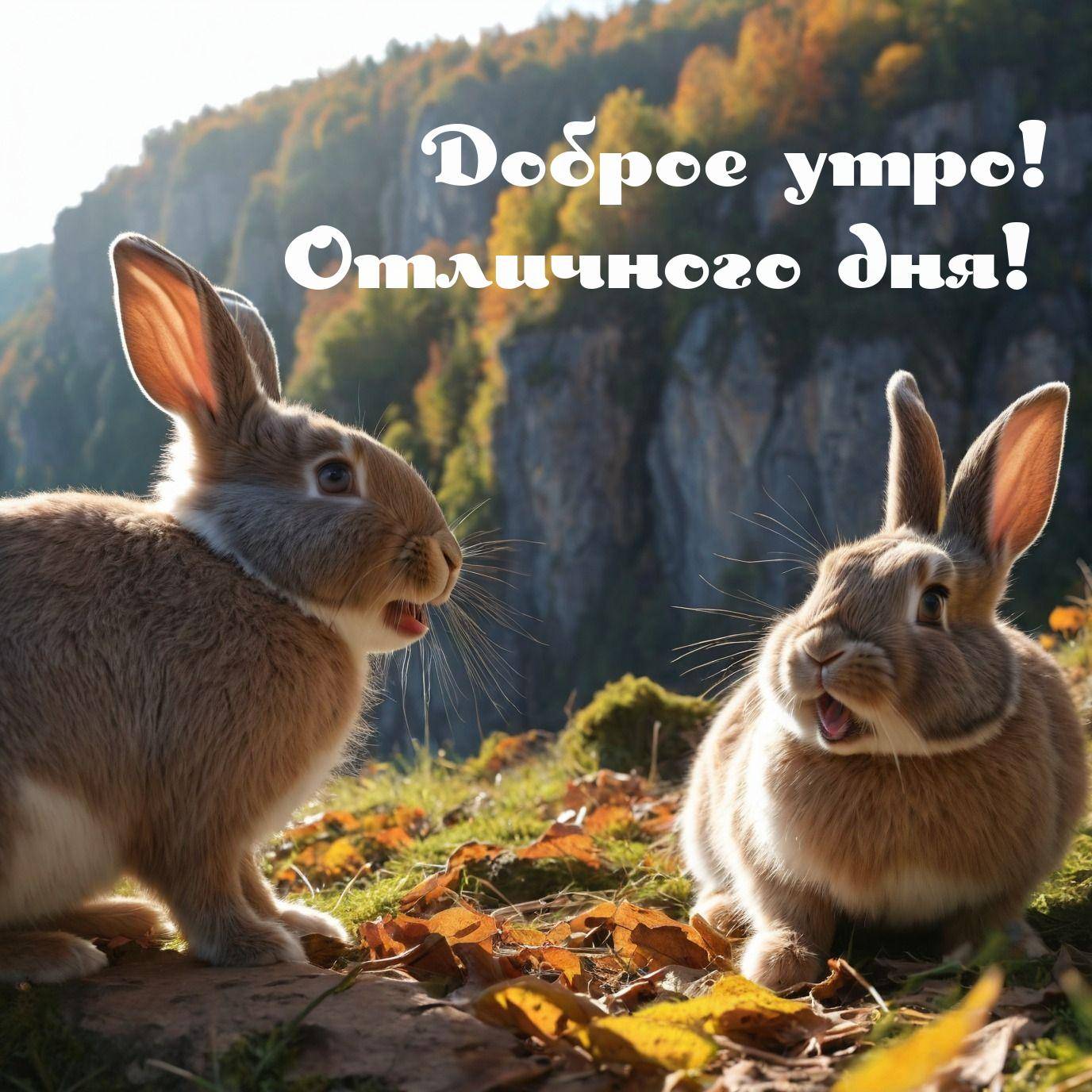 Два кролика на фоне осеннего пейзажа