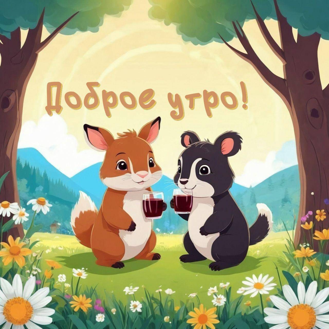 Два милых зверька с напитками