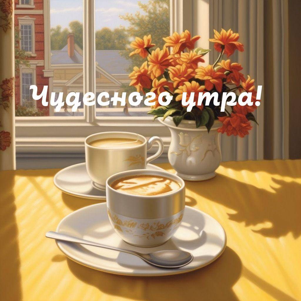 Две чашки кофе на желтой скатерти
