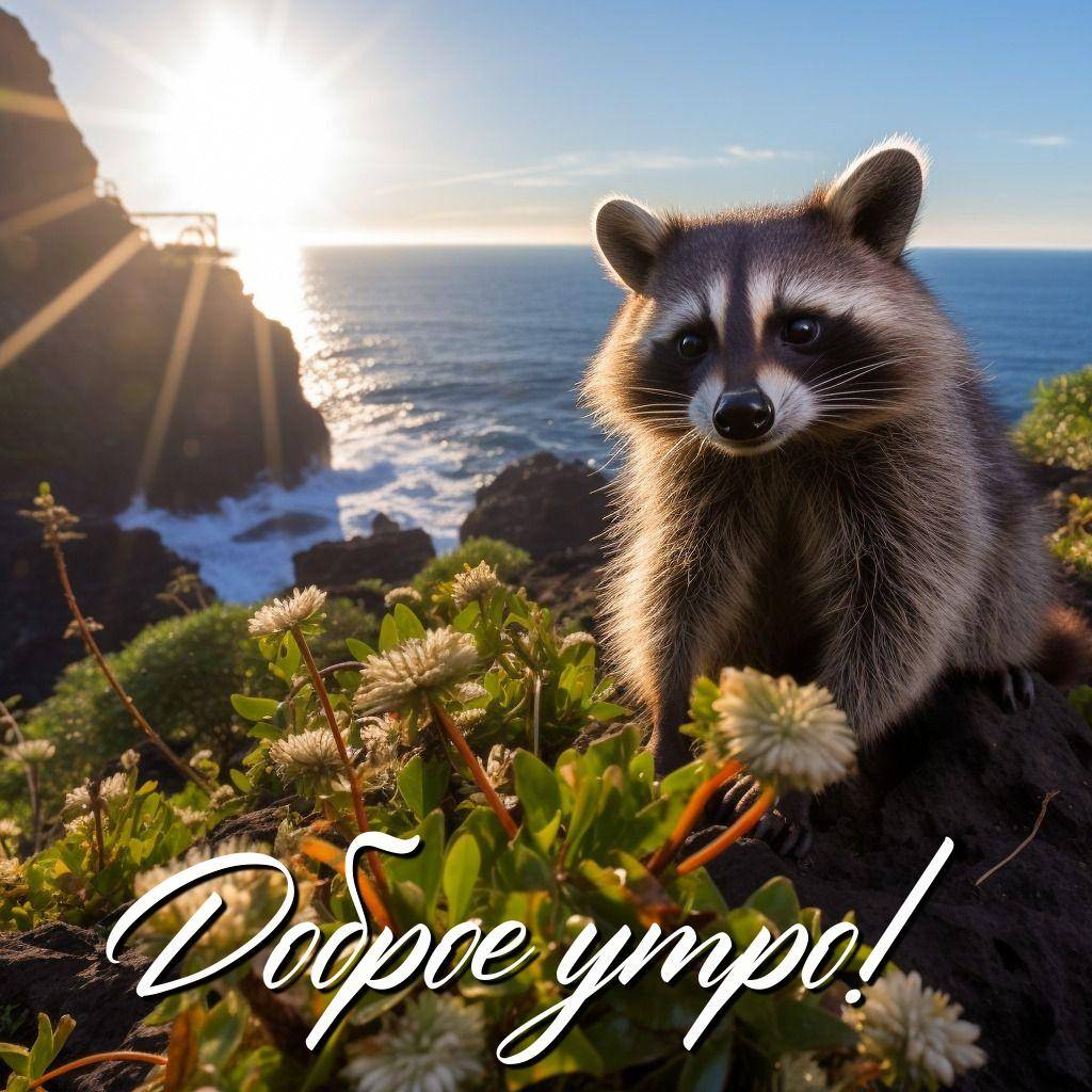 Енот на камнях у побережья