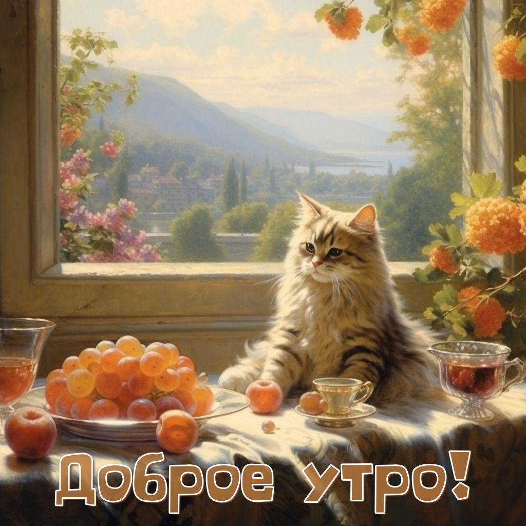 Грациозный кот сидит на столе с апельсинами