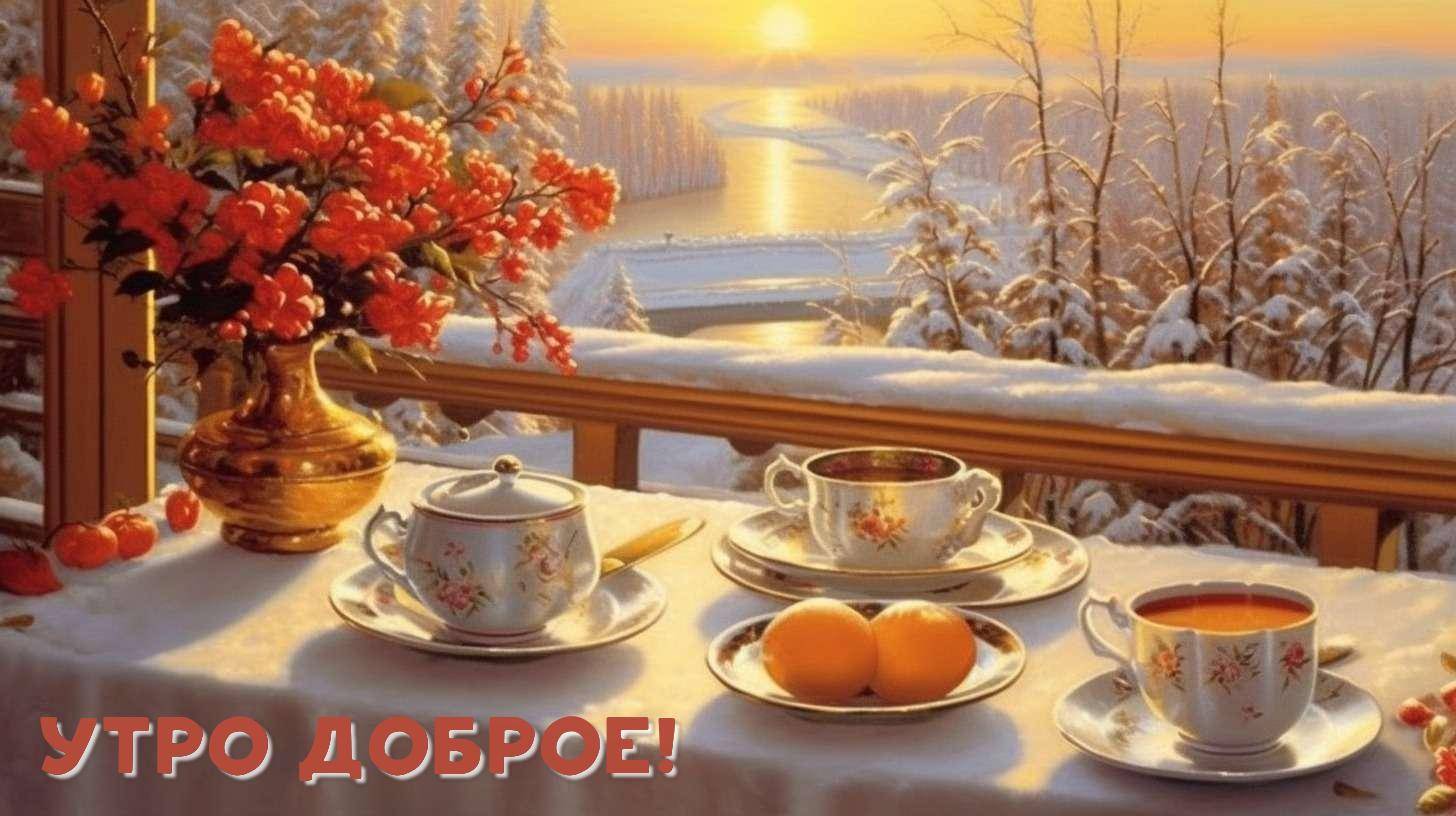 Изображение умиротворенного зимнего утра с теплым рассветом