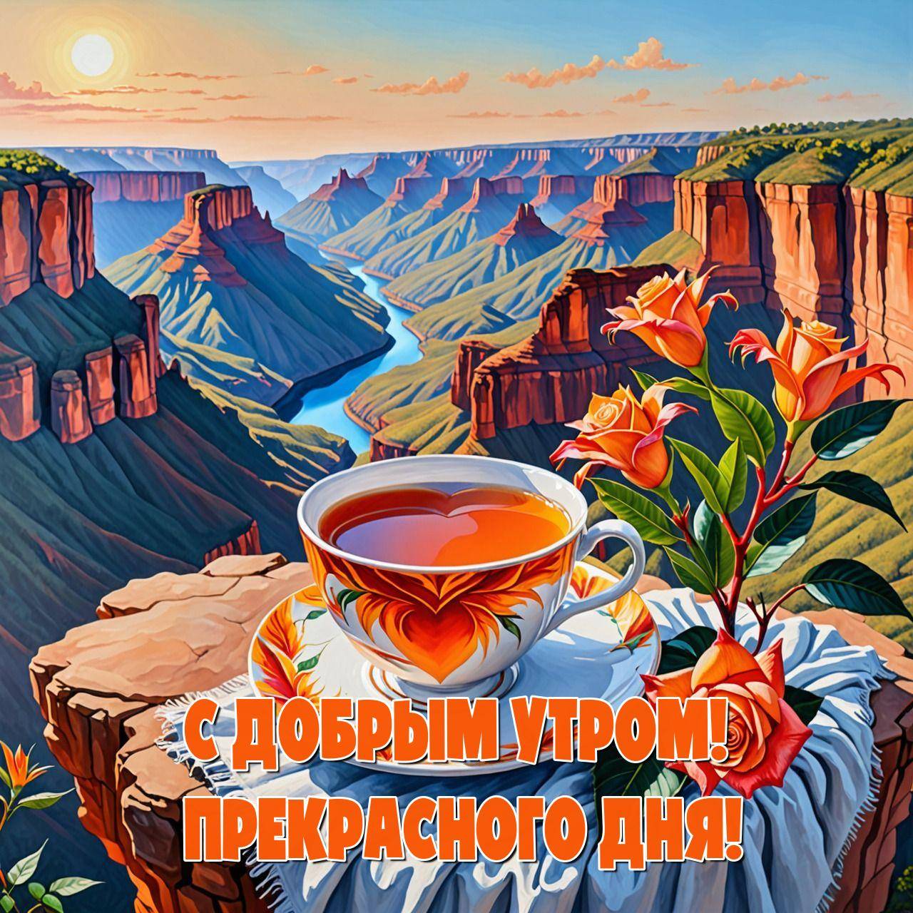 Изящная чашка чая и букет роз