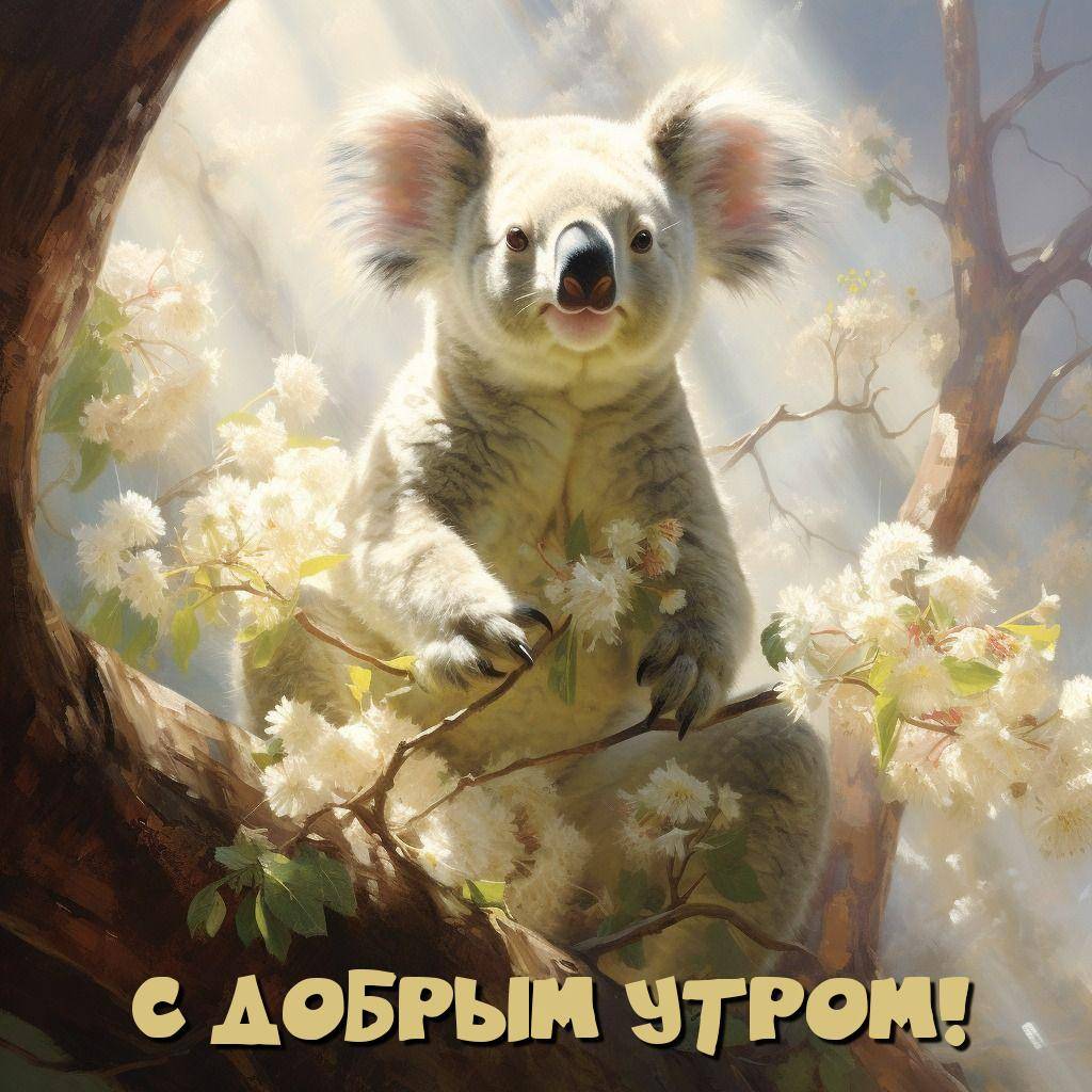 Коала на ветке с цветами