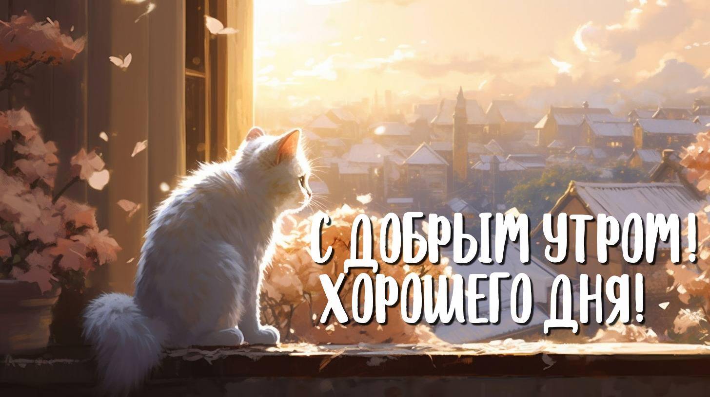 Кот сидит на подоконнике, наслаждаясь теплыми лучами рассвета.