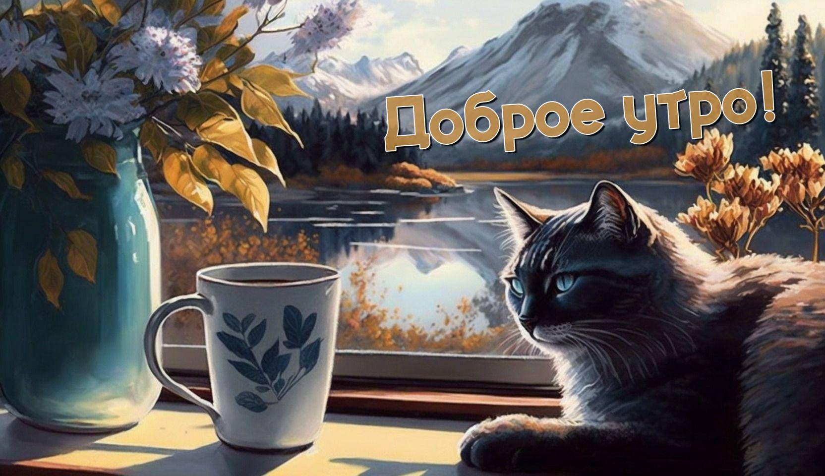 Кот в уютном уголке с видом на горы и озеро
