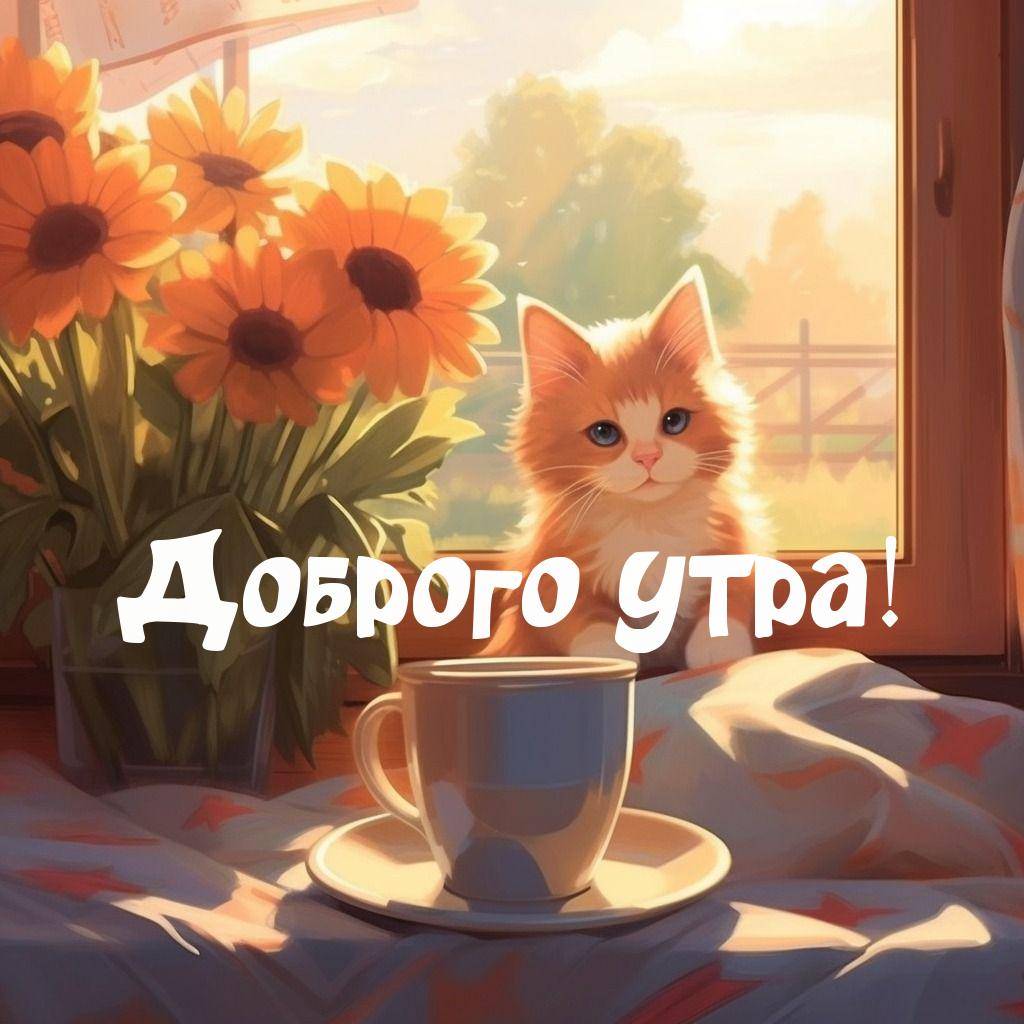 Котенок у окна с подсолнечниками