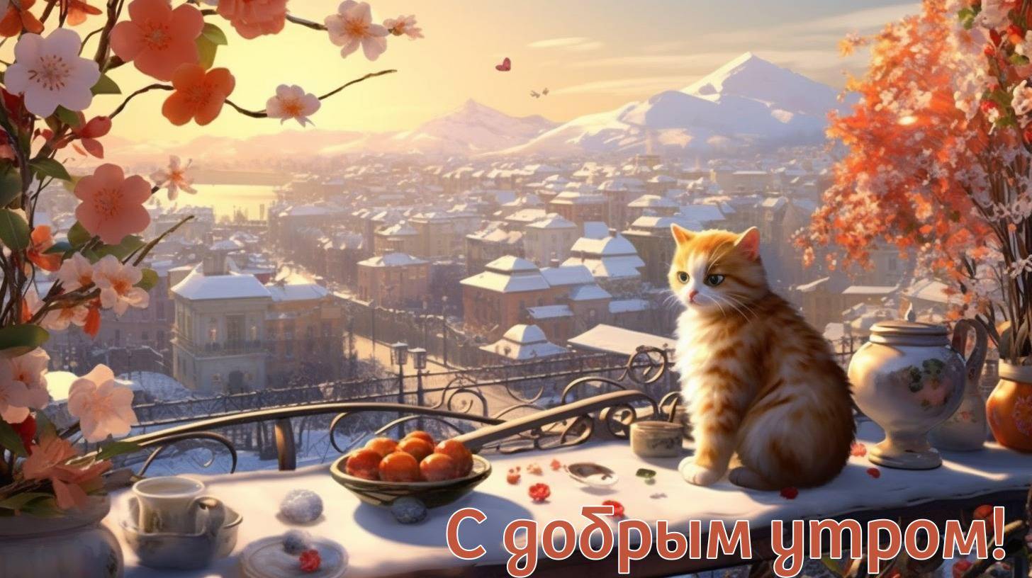 Котёнок наслаждается утренними лучами солнца на балконе