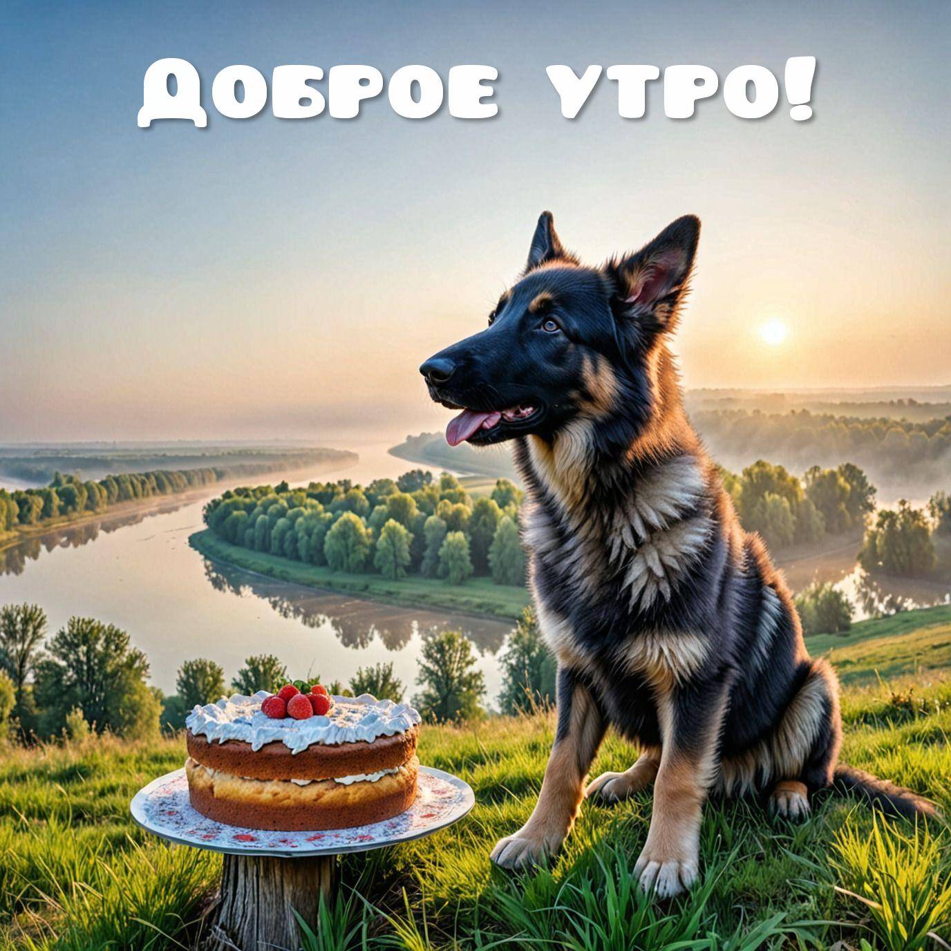 Красивая сельская местность, овчарка, торт