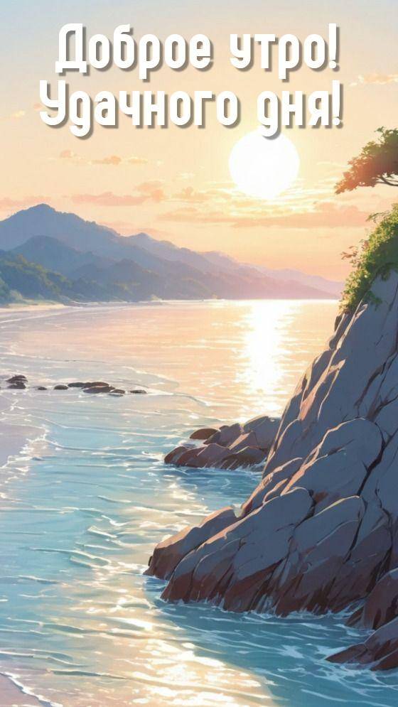 Красивый пейзаж у моря на рассвете. Камни, скалы, тихая вода