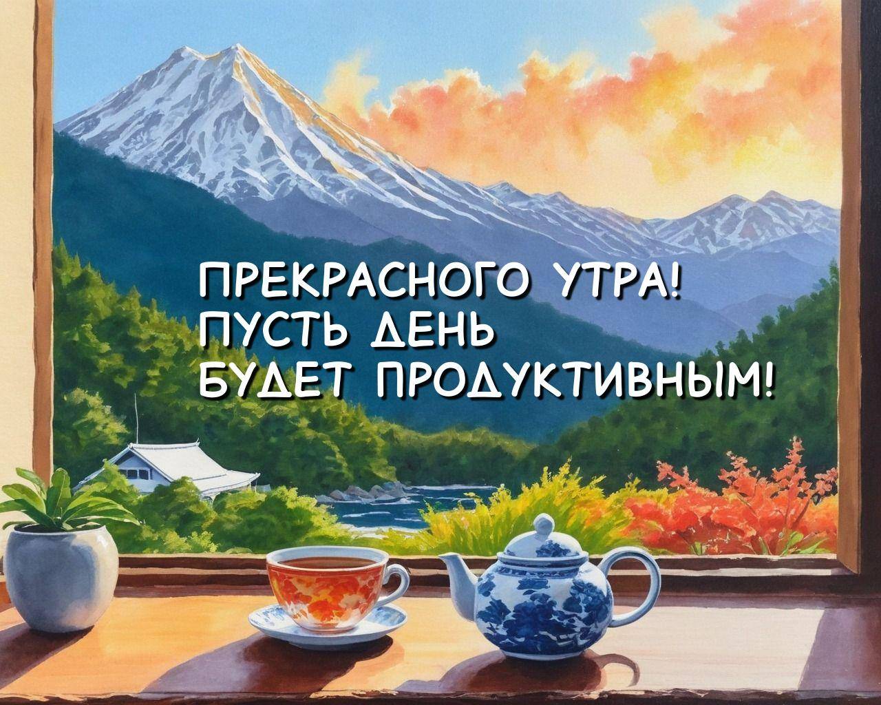 Красивый пейзаж за окном с горным видом