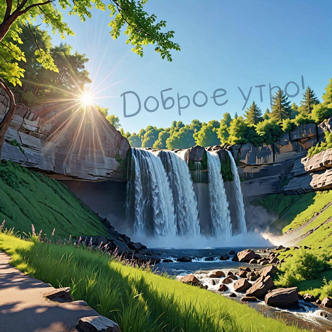Красивый водопад на фоне скал