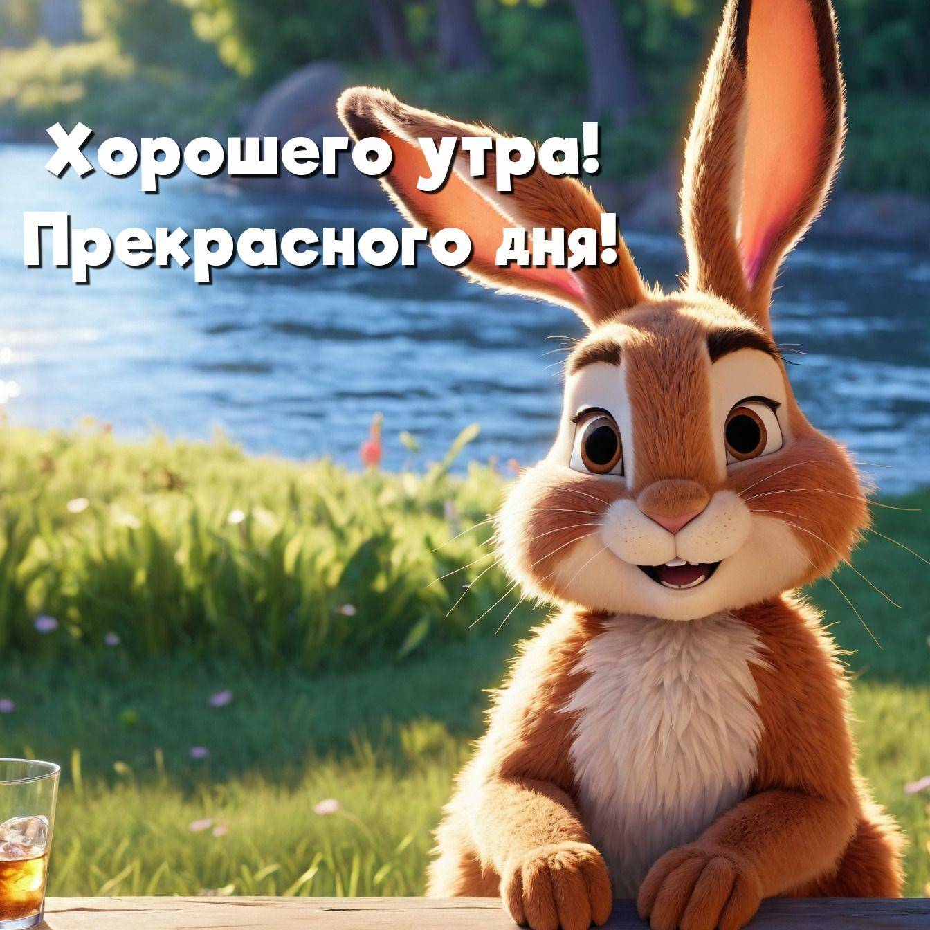 Кролик с большими ушами и стеканом напитка