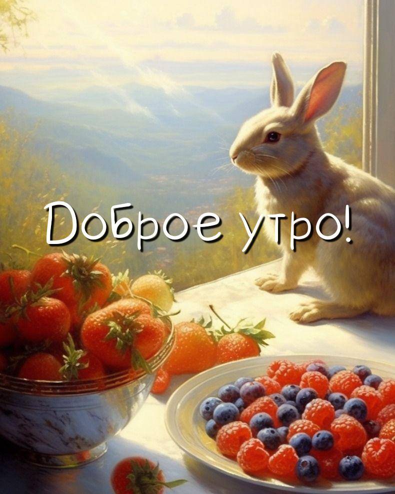 Кролик у окна с ягодами