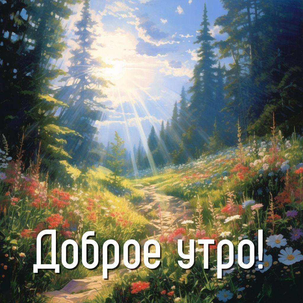 Лесное пространство с тропинкой и цветами