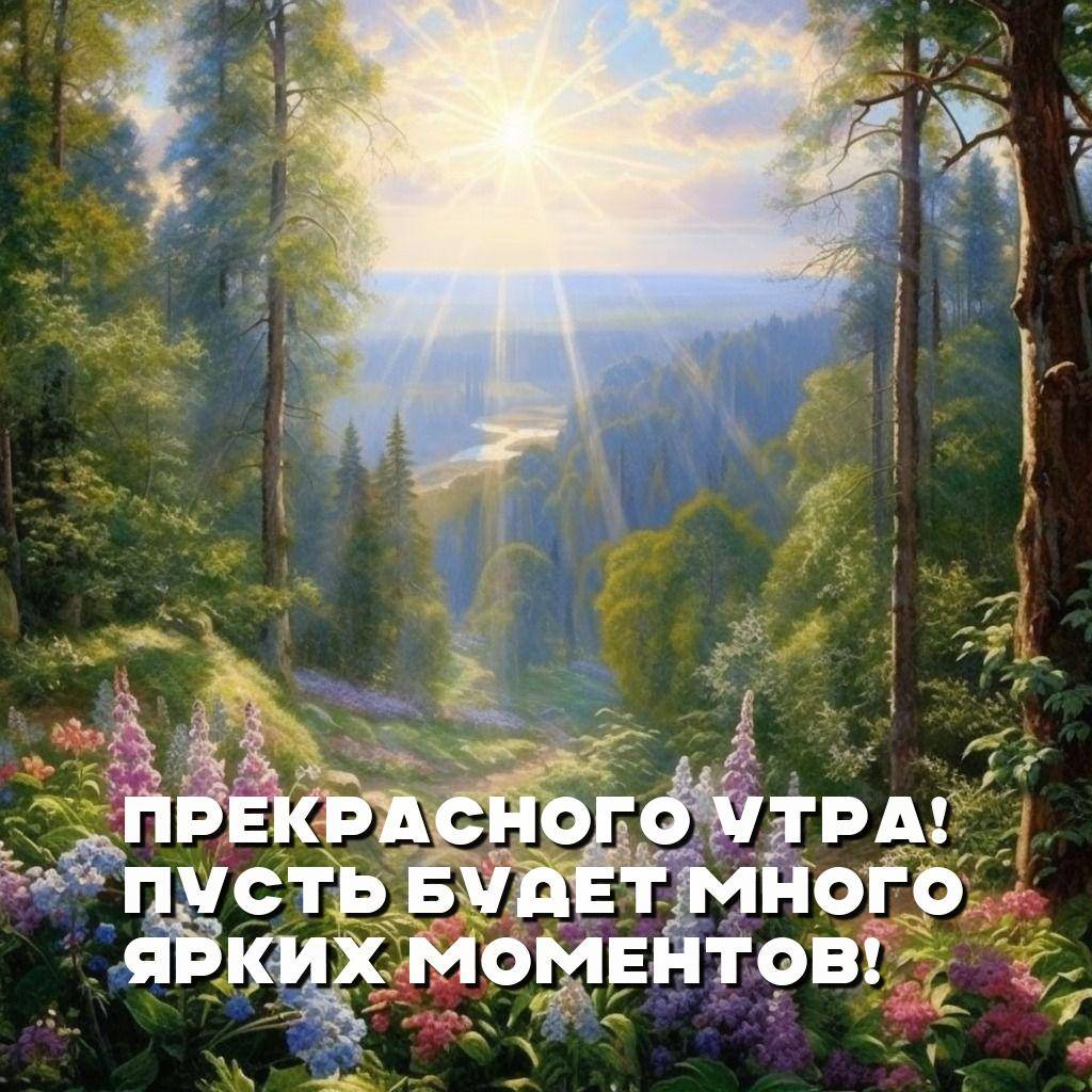 Лесной пейзаж с солнцем на горизонте