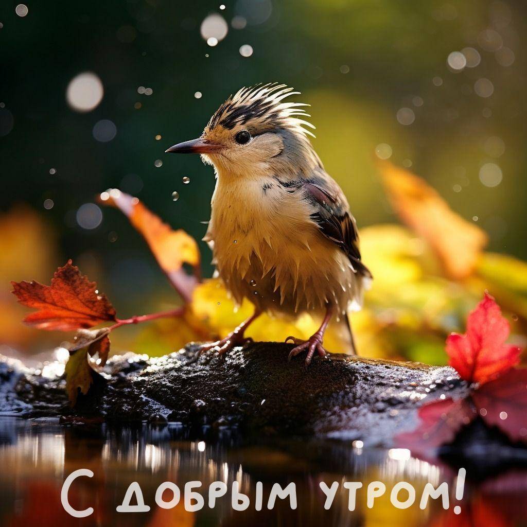 Маленькая птица с взъерошенными перьями на мокром камне
