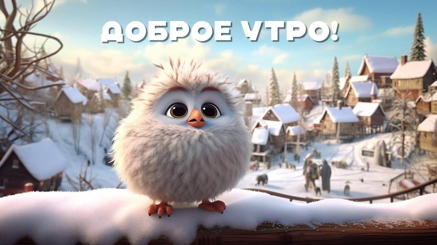 Маленькая пушистая птичка в заснеженном городе на заборе.