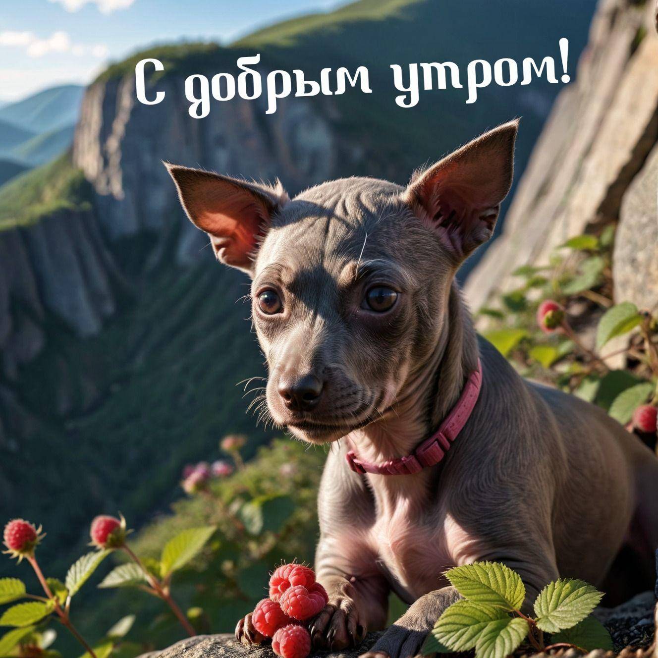 Маленькая собака в кустах с ягодами