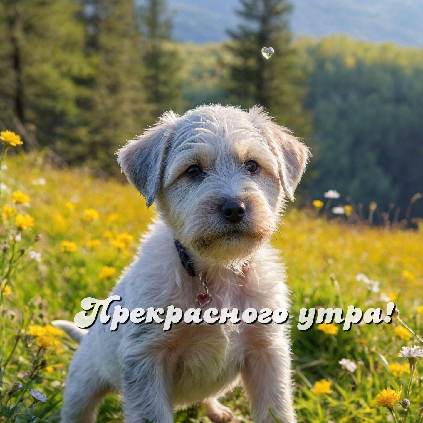 Милая собака на цветочном поле