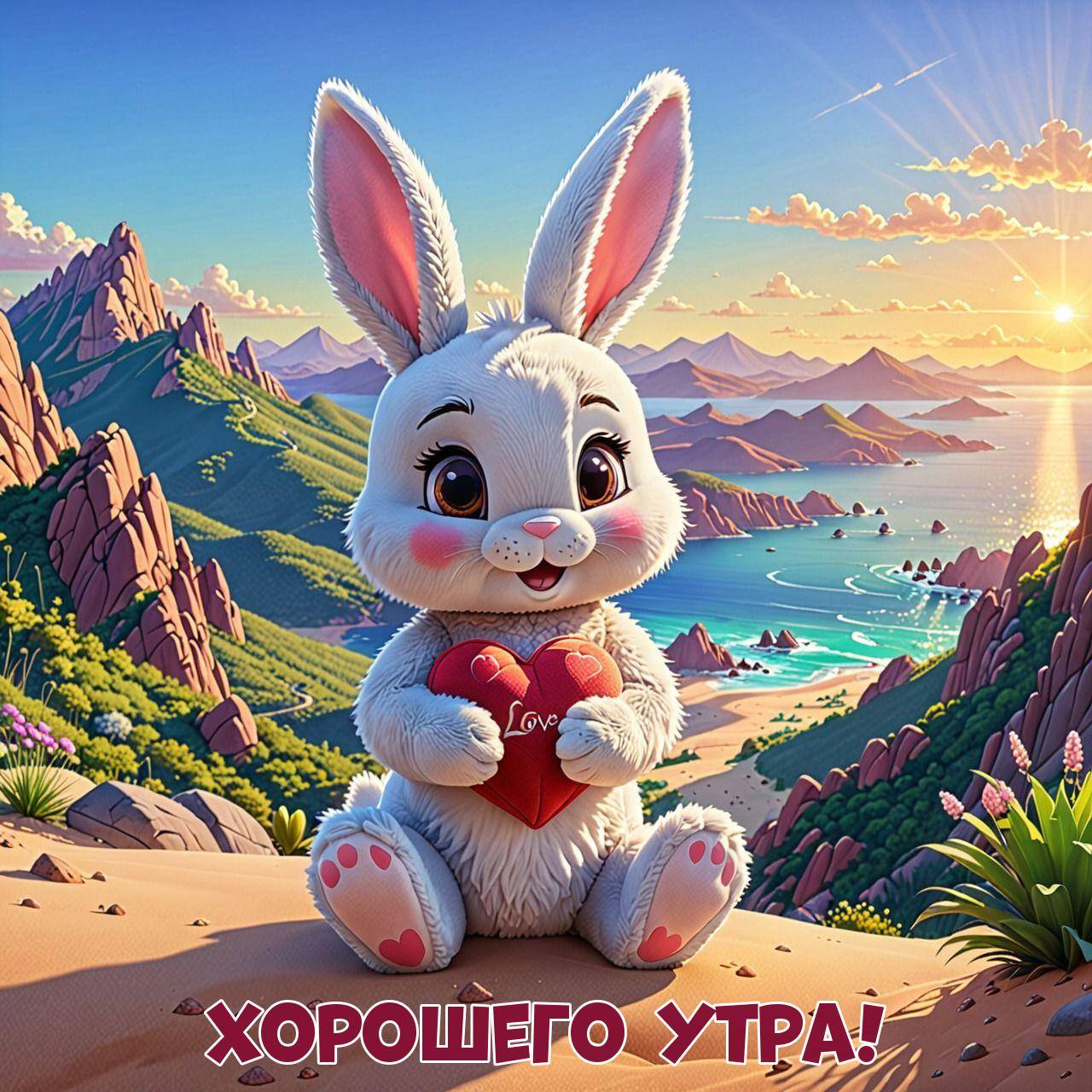 Милый анимированный кролик с сердцем 