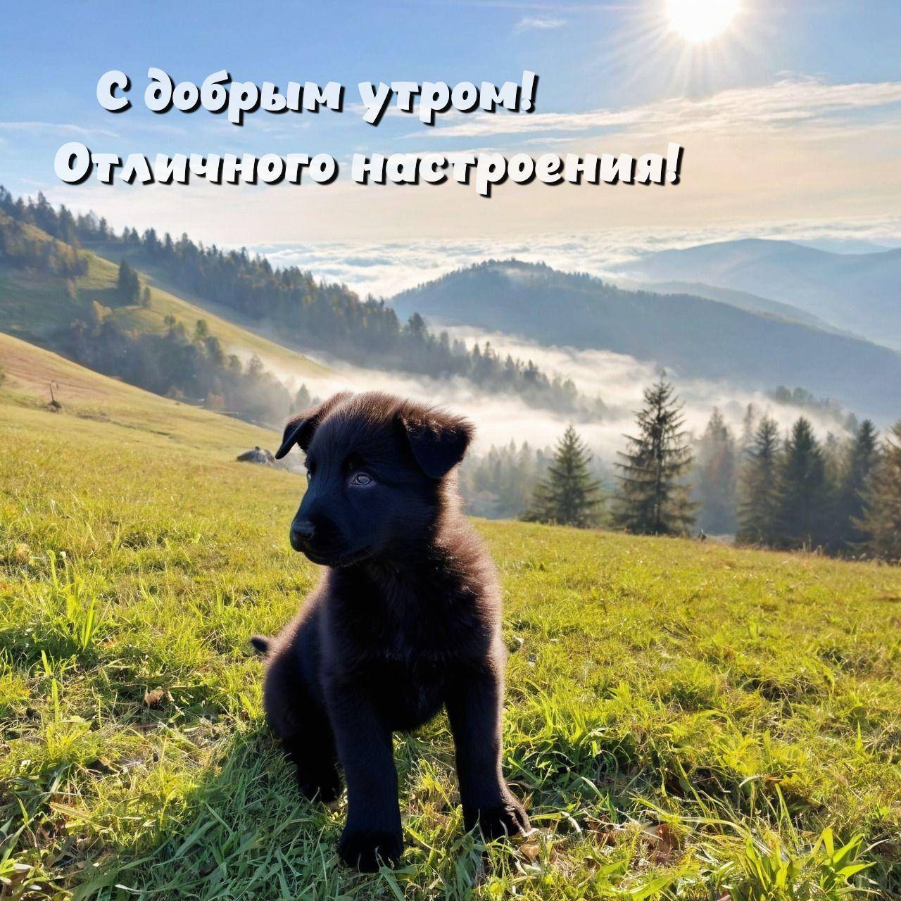 Милый черный щенок на траве