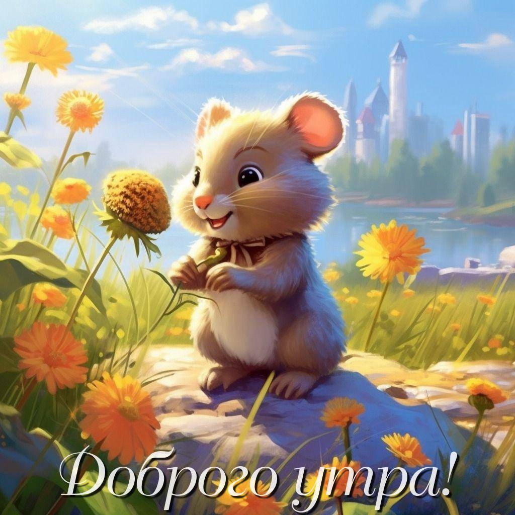 Милый грызун с цветком