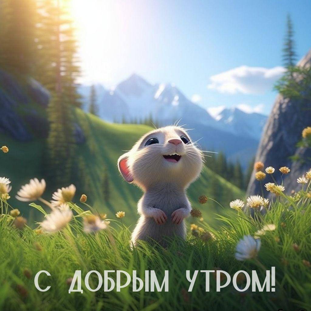 Милый кролик стоит на траве, окружённый цветами.