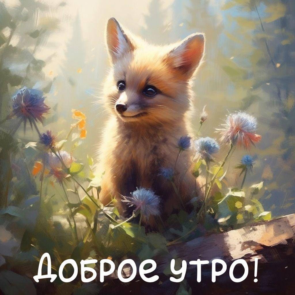 [Милый лисенок среди цветущих растений]