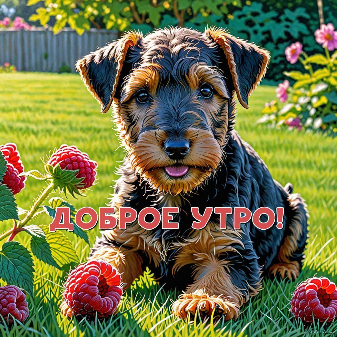 Милый щенок с черно-коричневой шерсткой на траве