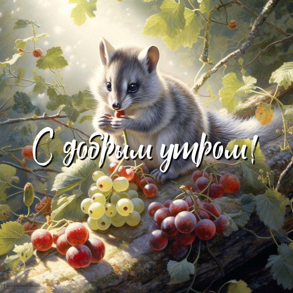 Милый зверек на ветке с ягодами