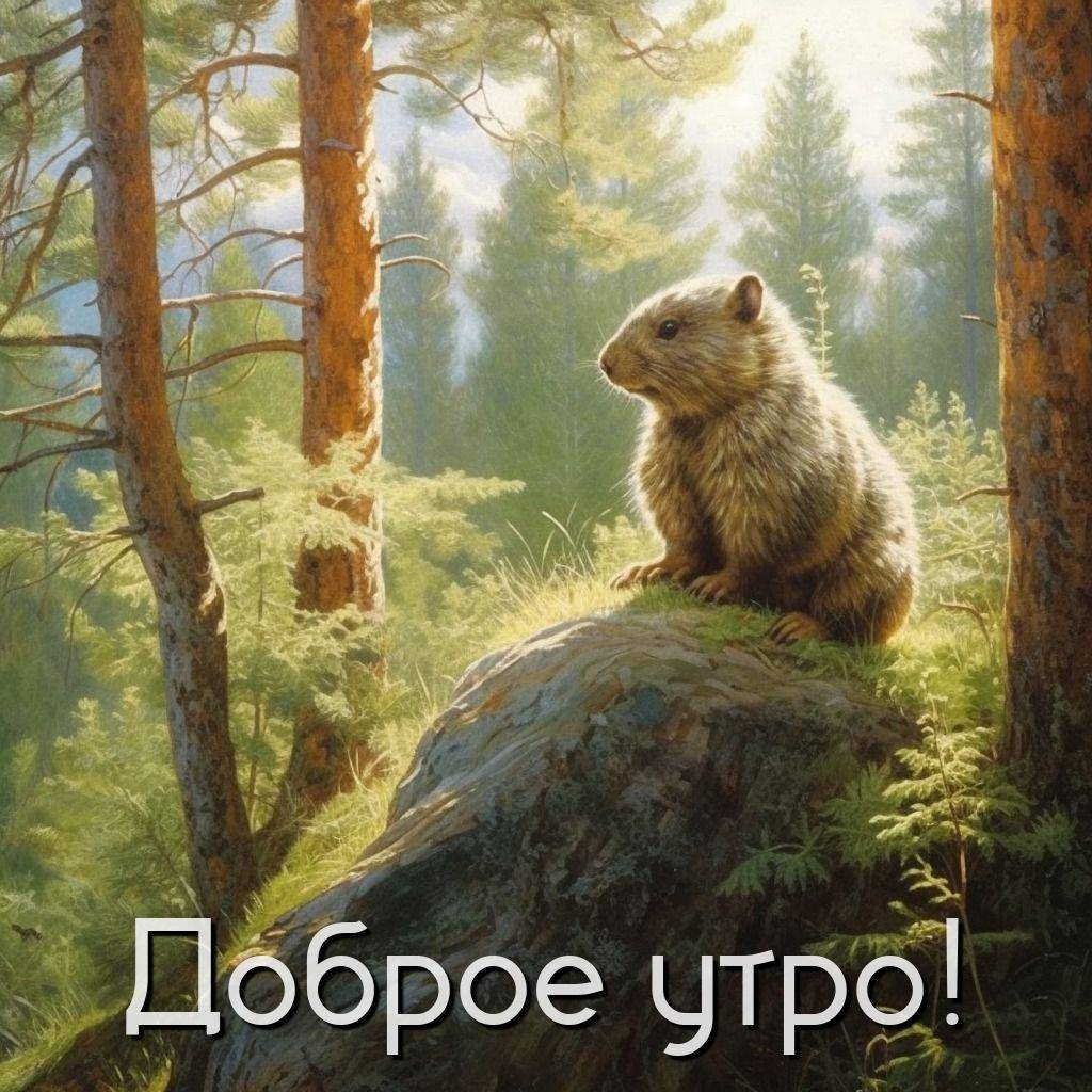 Милое пушистое существо на камне в лесу