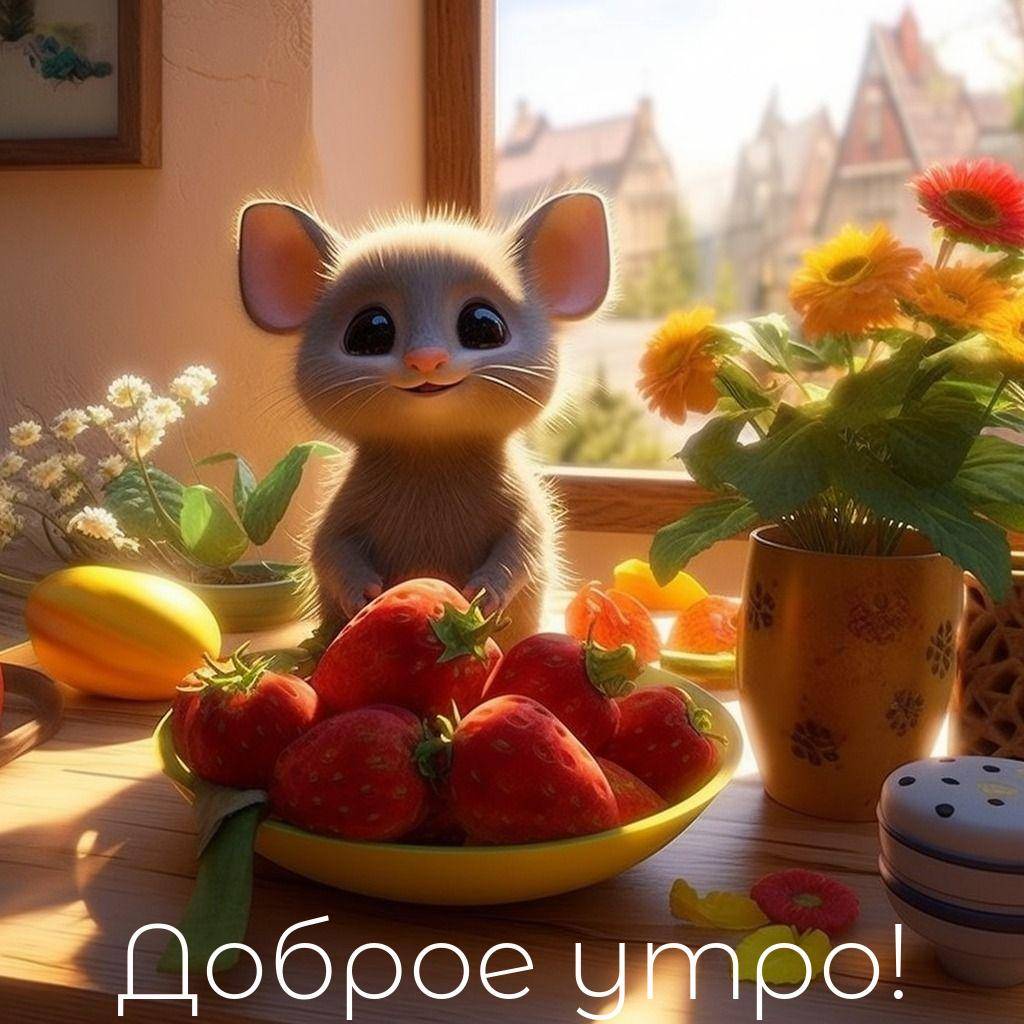 Милое существо перед столом с фруктами