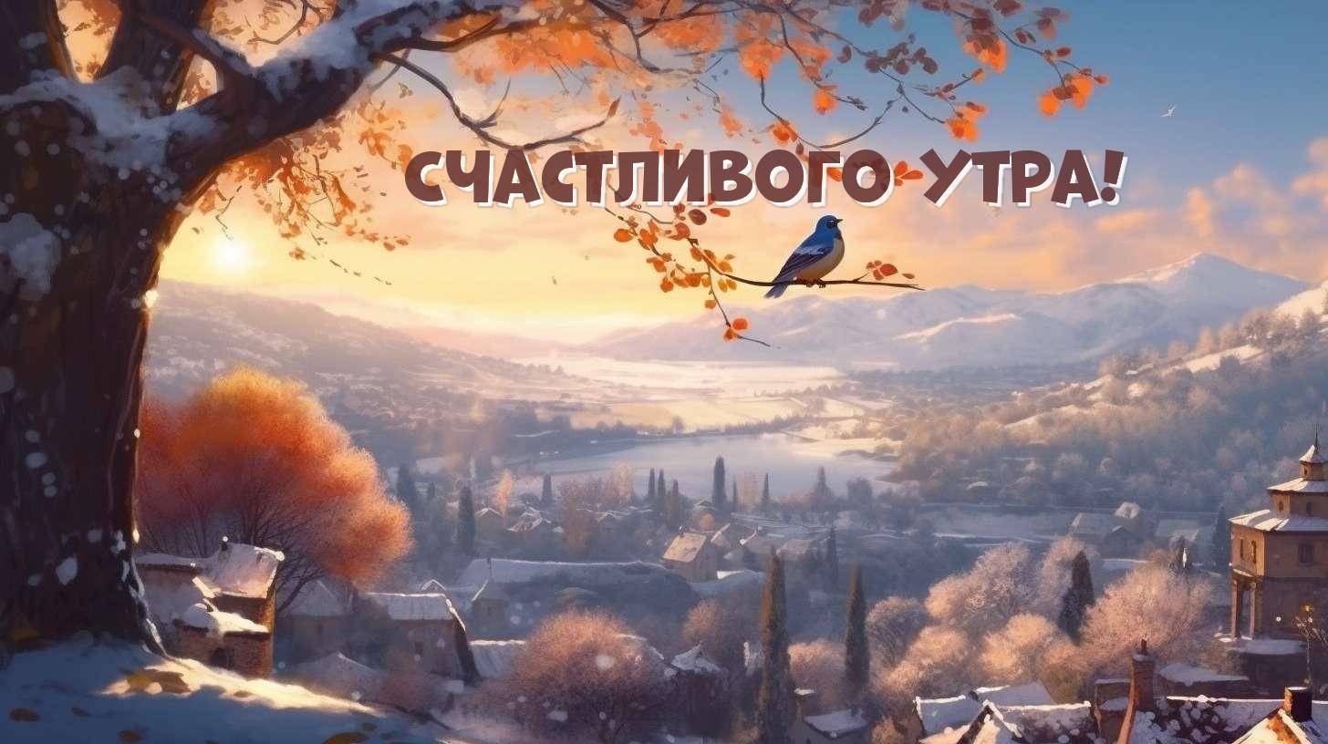 Мир утреннего света, деревья и птица на ветке
