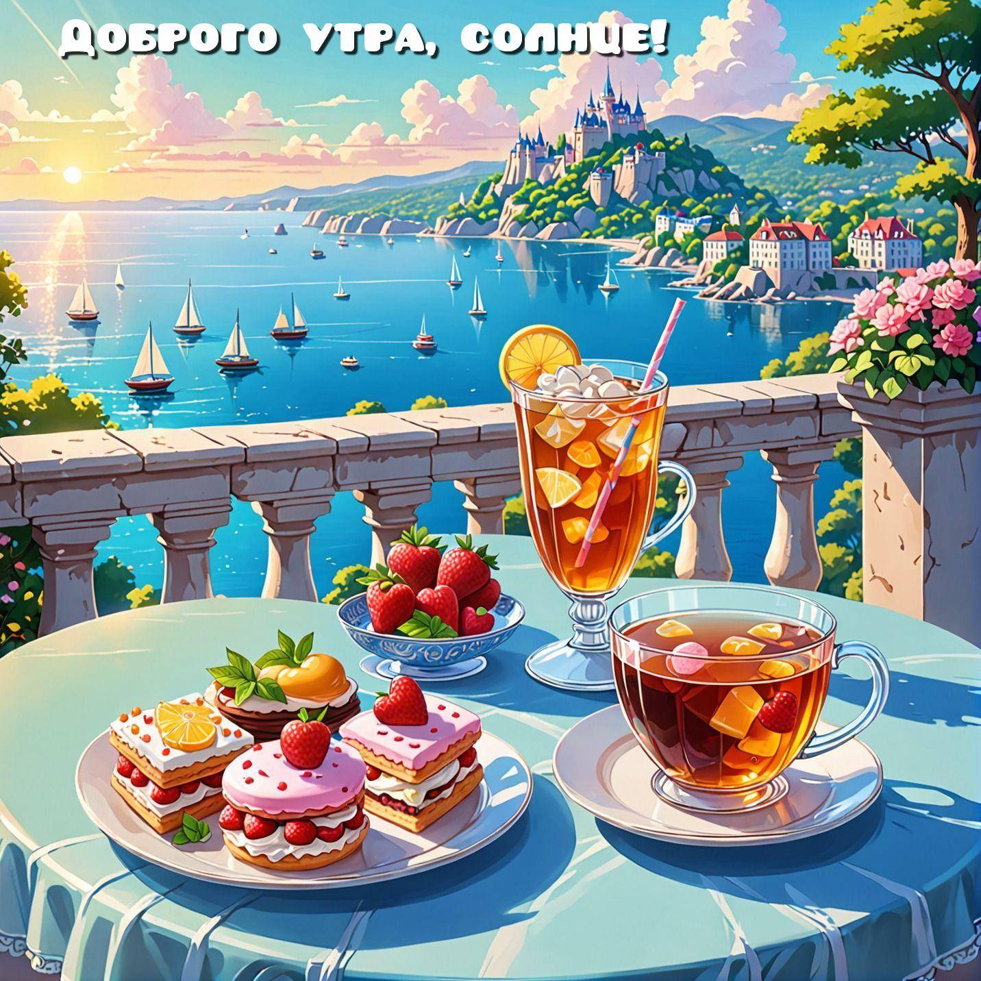 На берегу моря стол с угощениями
