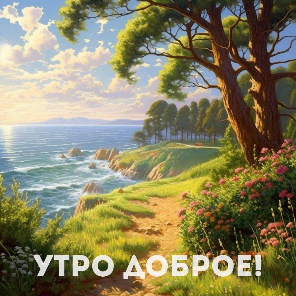 На переднем плане тропинка в зелёных холмах