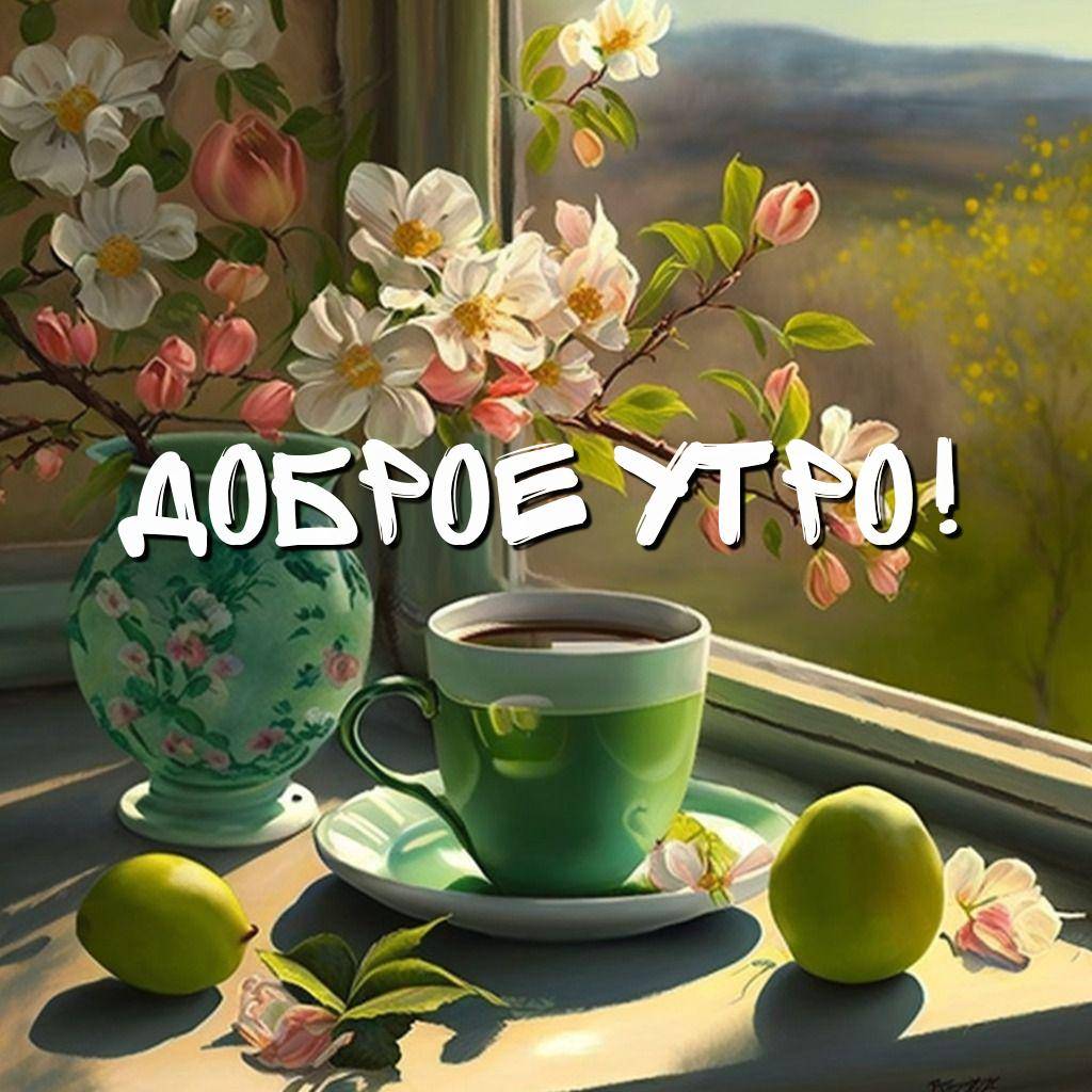 На подоконнике зеленая чашка с напитком